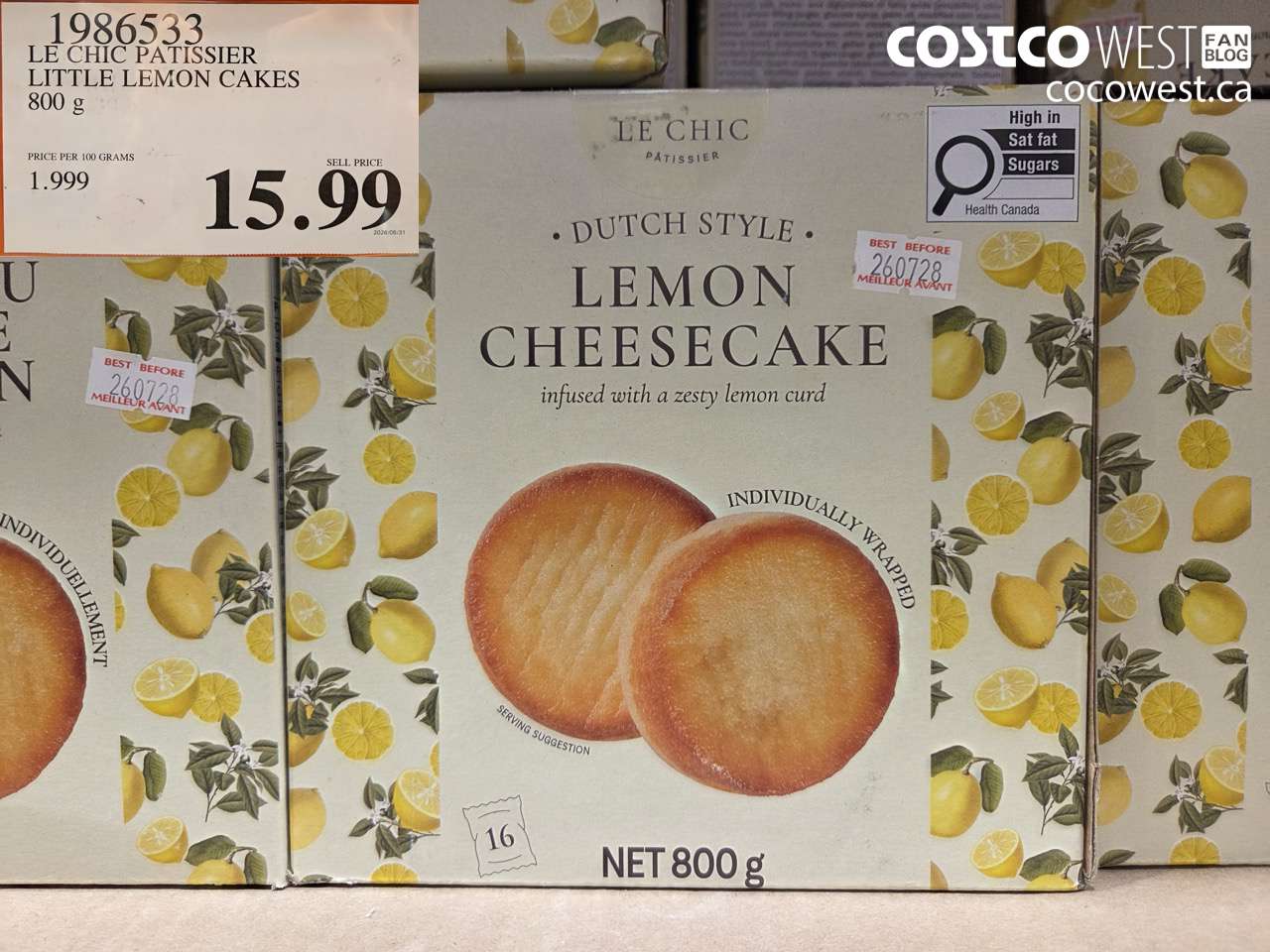 1986533 LE CHIC PATISSIER LITTLE LEMON CAKES 800 G $15.99