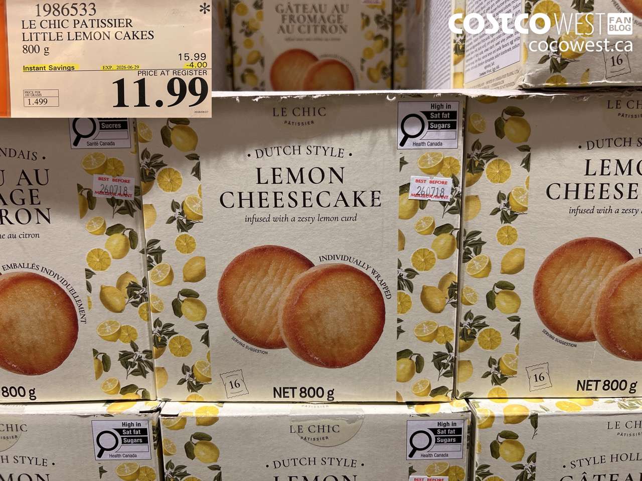 1986533 LE CHIC PATISSIER LITTLE LEMON CAKES 800 G ($4.00 INSTANT SAVINGS EXPIRES ON 2026-06-29) $11.99