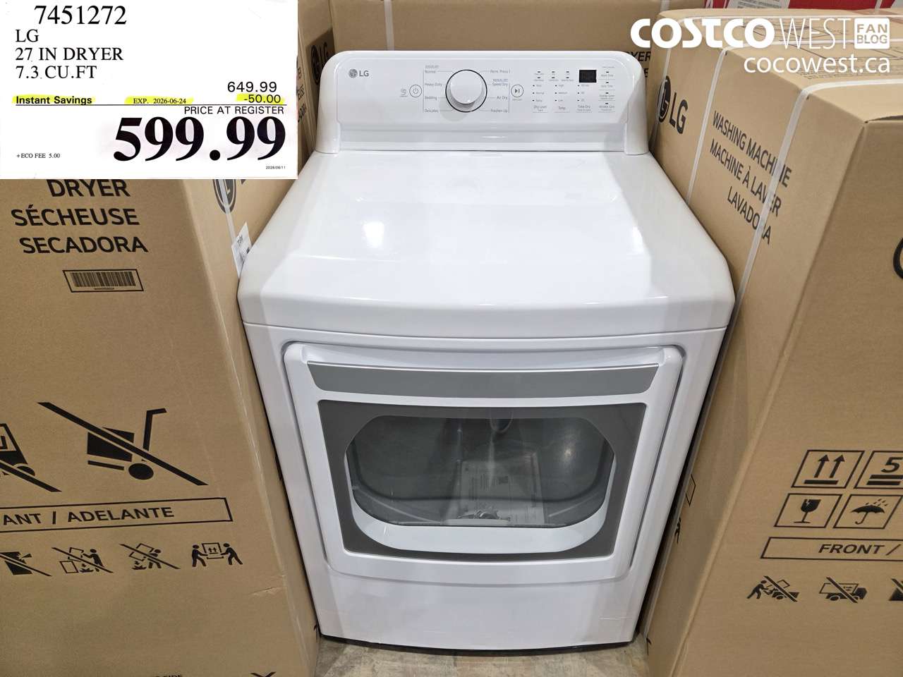 7451272 LG 27 IN DRYER 7.3 CU.FT ($50.00 INSTANT SAVINGS EXPIRES ON 2026-06-24) $599.99
