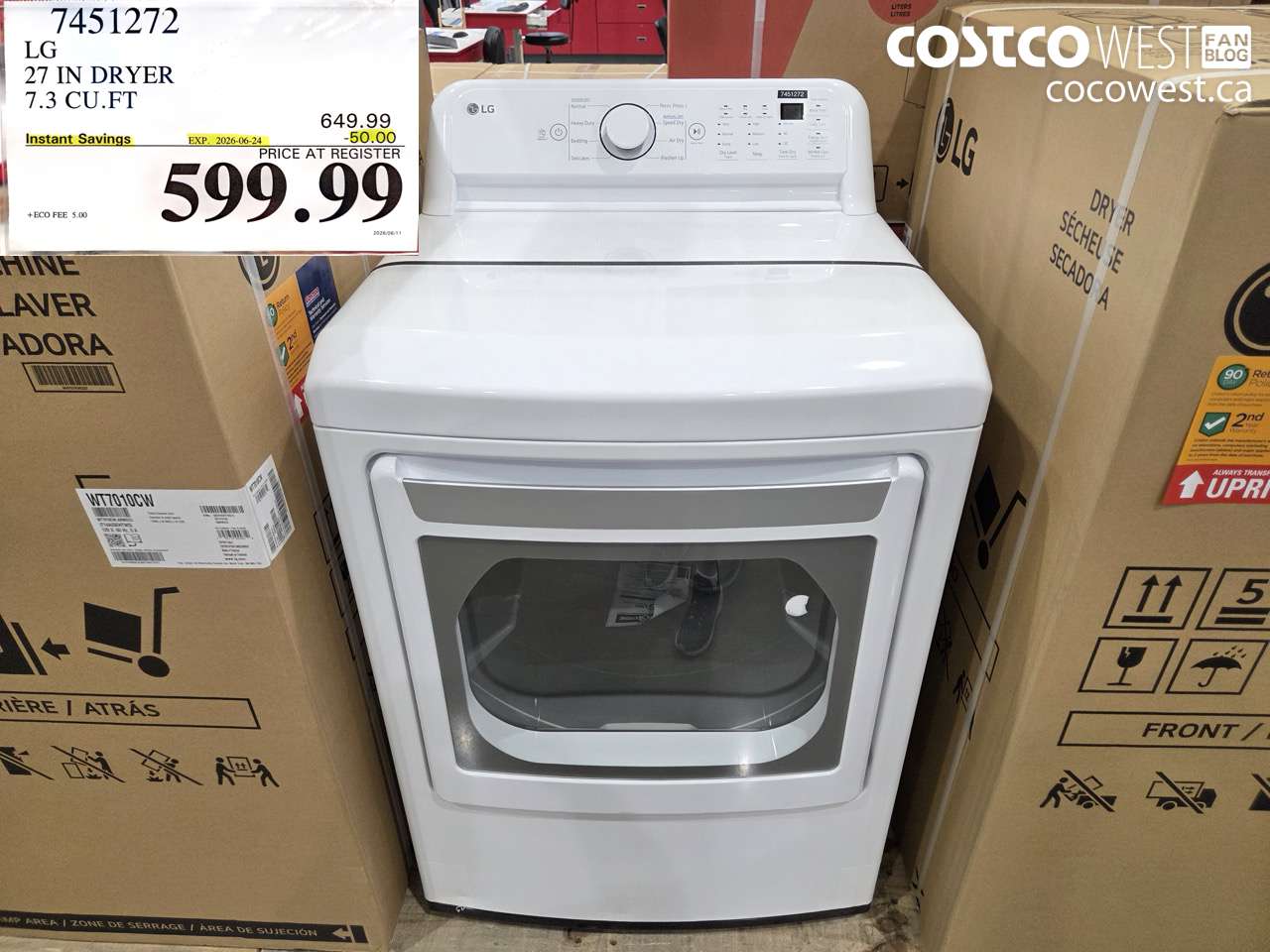 7451272 LG 27 IN DRYER 7.3 CU.FT ($50.00 INSTANT SAVINGS EXPIRES ON 2026-06-24) $599.99