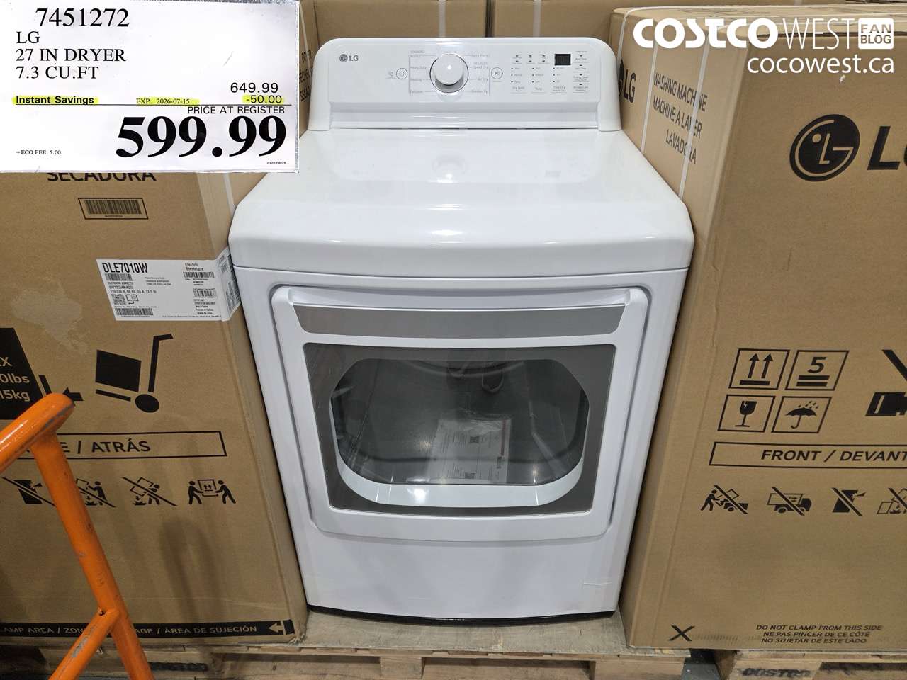 7451272 LG 27 IN DRYER 7.3 CU.FT ($50.00 INSTANT SAVINGS EXPIRES ON 2026-07-15) $599.99