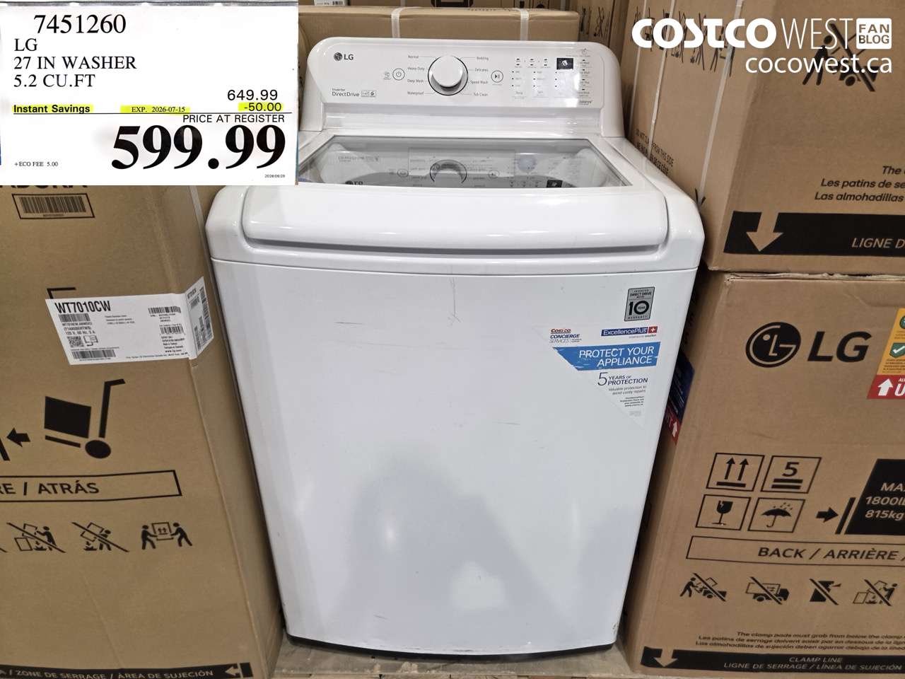 7451260 LG 27 IN WASHER 5.2 CU.FT ($50.00 INSTANT SAVINGS EXPIRES ON 2026-07-15) $599.99