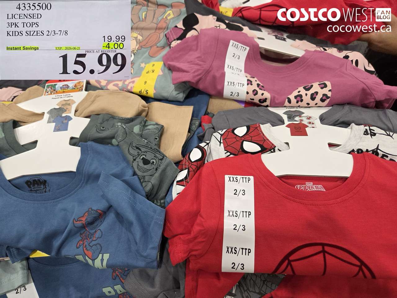 4335500 LICENSED 3PK TOPS KIDS SIZES 2/3-7/8 ($4.00 INSTANT SAVINGS EXPIRES ON 2026-06-21) $15.99
