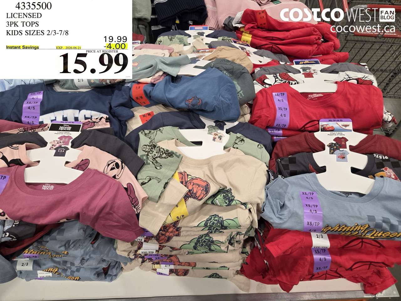 4335500 LICENSED 3PK TOPS KIDS SIZES 2/3-7/8 ($4.00 INSTANT SAVINGS EXPIRES ON 2026-06-21) $15.99