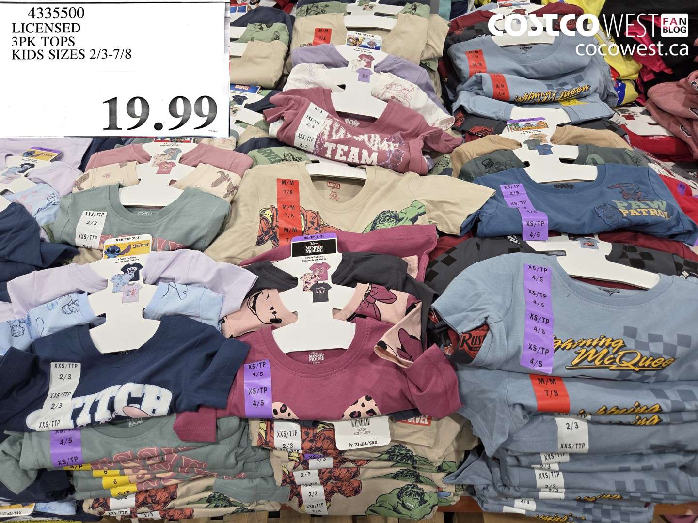 4335500 LICENSED 3PK TOPS KIDS SIZES 2/3-7/8 $19.99