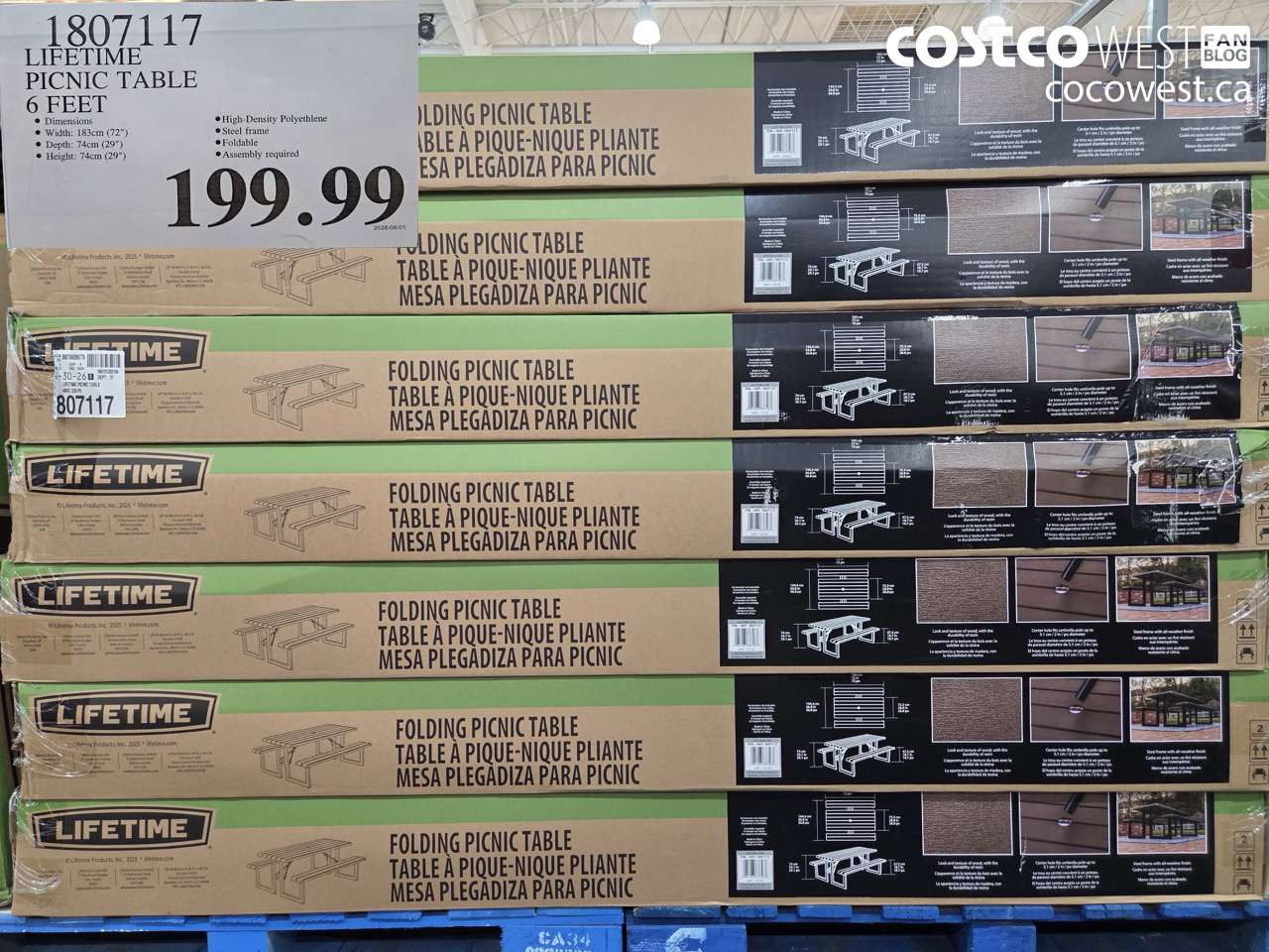 1807117 LIFETIME PICNIC TABLE 6 FEET $199.99