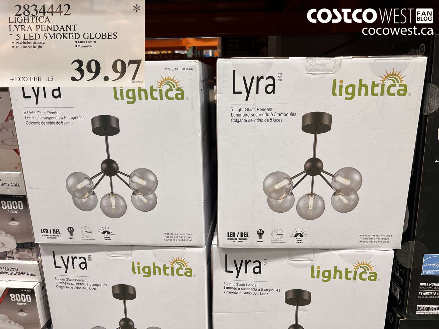 2834442 LIGHTICA LYRA PENDANT 5 LED SMOKED GLOBES $39.97