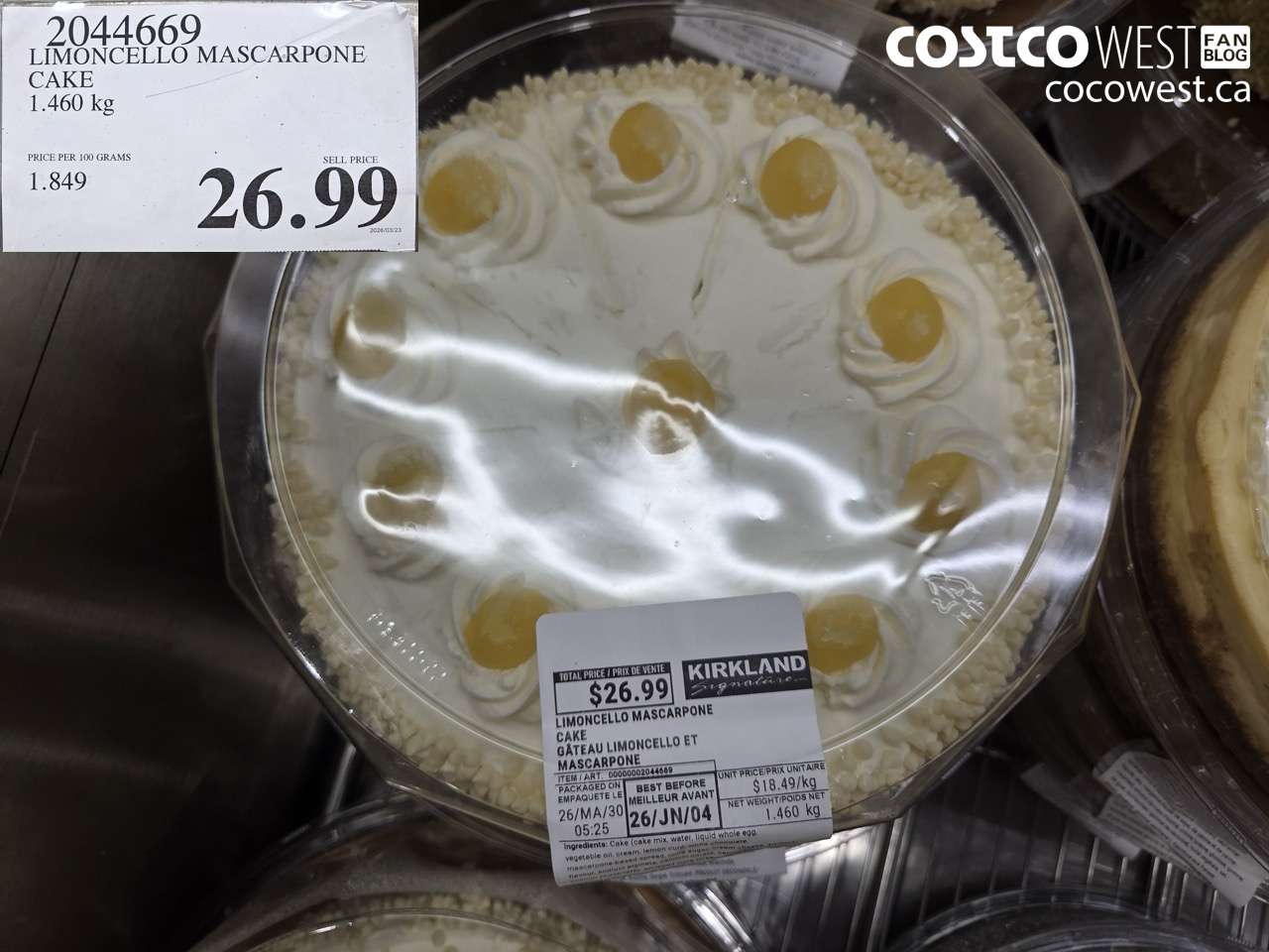 2044669 LIMONCELLO MASCARPONE CAKE 1.460 KG $26.99