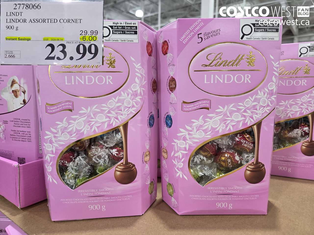 2778066 LINDT LINDOR ASSORTED CORNET 900 G ($6.00 INSTANT SAVINGS EXPIRES ON 2026-06-14) $23.99