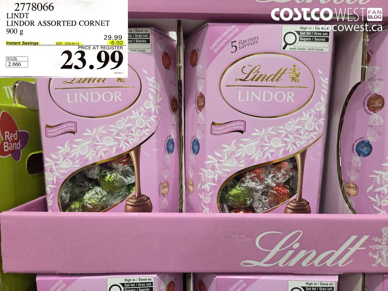 2778066 LINDT LINDOR ASSORTED CORNET 900 G ($6.00 INSTANT SAVINGS EXPIRES ON 2026-06-14) $23.99