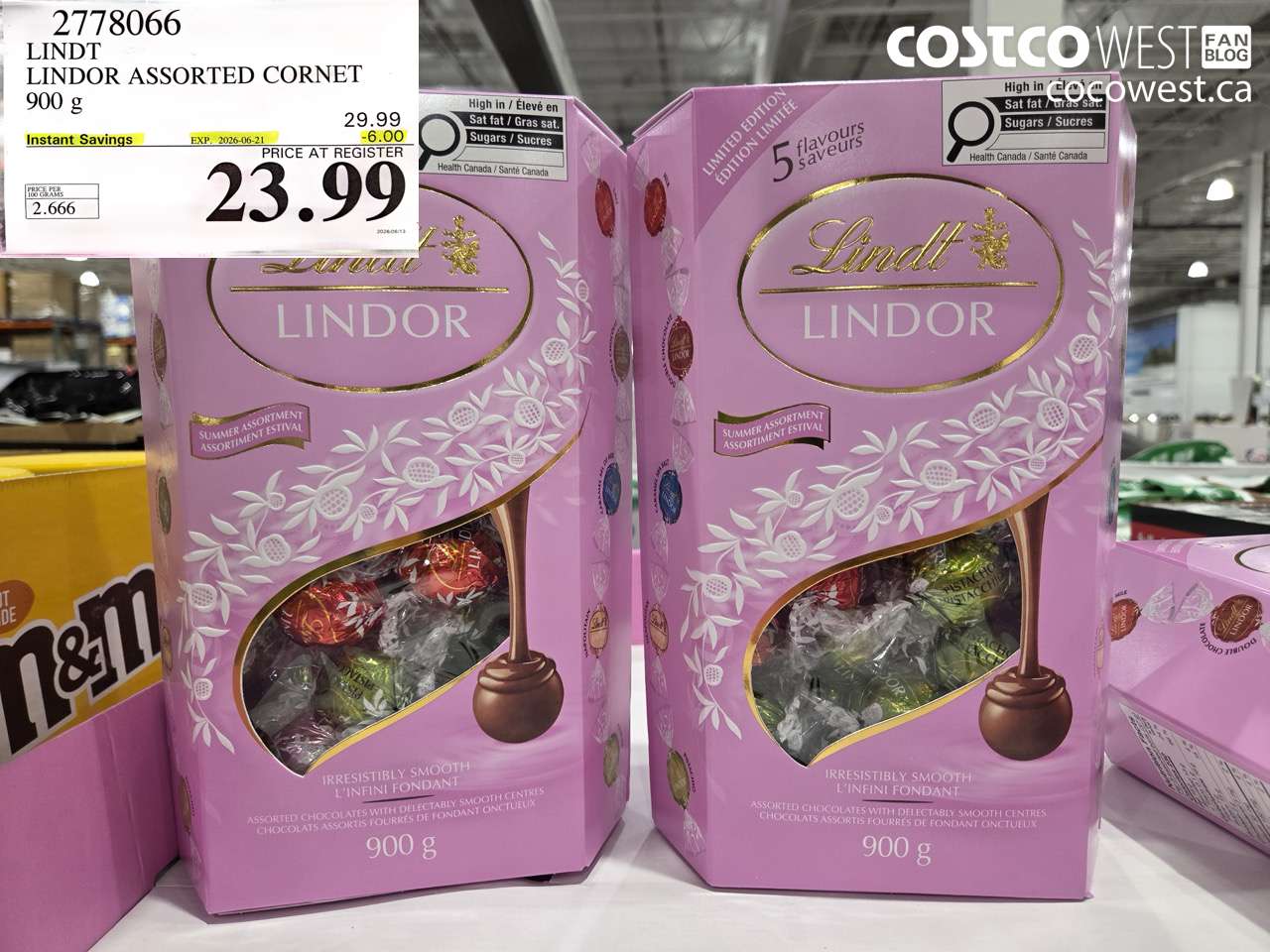 2778066 LINDT LINDOR ASSORTED CORNET 900 G ($6.00 INSTANT SAVINGS EXPIRES ON 2026-06-21) $23.99
