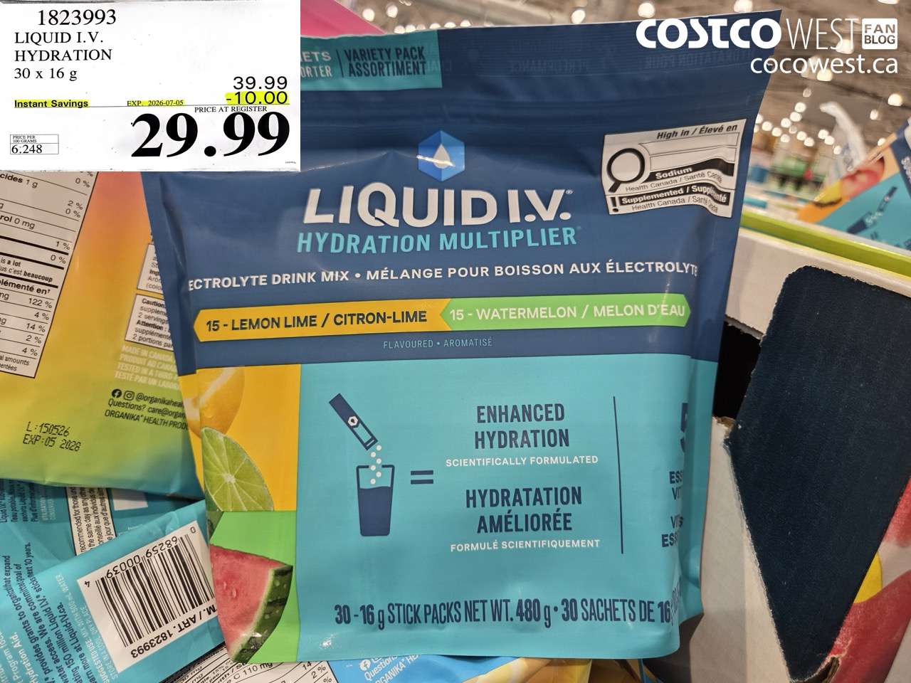 1823993 LIQUID I.V. HYDRATION 30 X 16 G ($10.00 INSTANT SAVINGS EXPIRES ON 2026-07-05) $29.99
