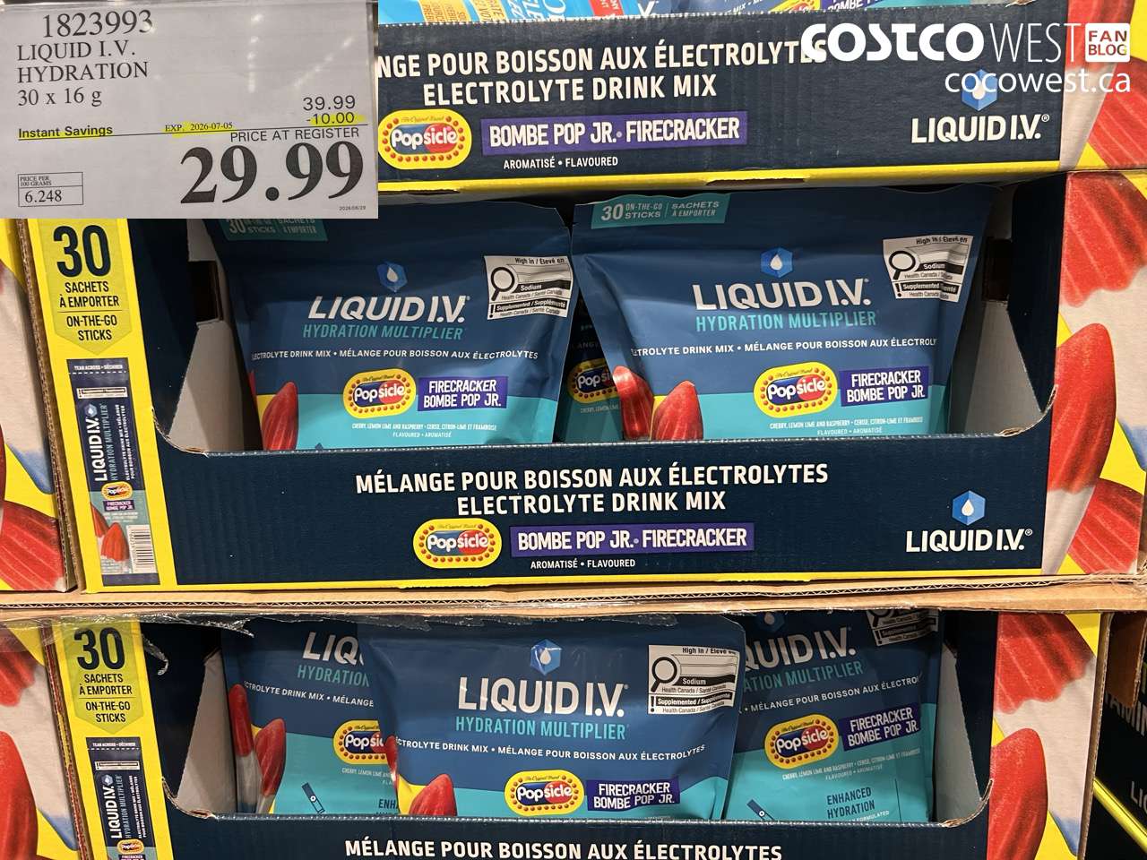 1823993 LIQUID I.V. HYDRATION 30 X 16 G ($10.00 INSTANT SAVINGS EXPIRES ON 2026-07-05) $29.99