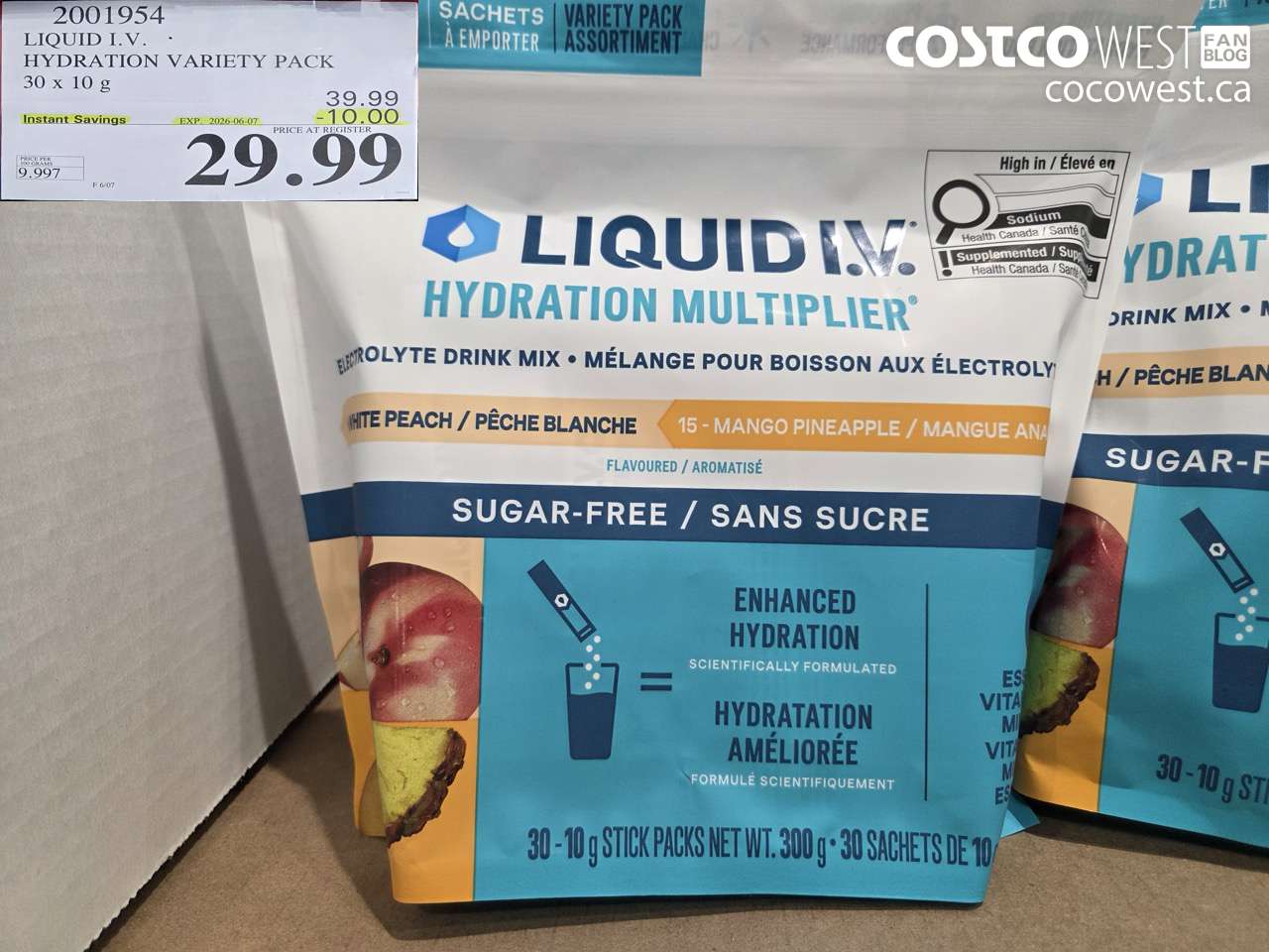 2001954 LIQUID I.V. HYDRATION VARIETY PACK 30 X 10 G ($10.00 INSTANT SAVINGS EXPIRES ON 2026-06-07) $29.99