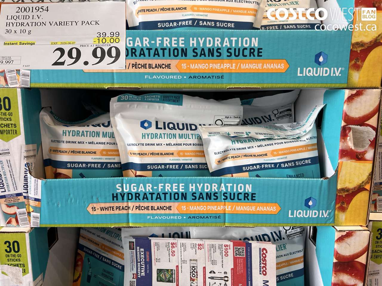 2001954 LIQUID I.V. HYDRATION VARIETY PACK 30 X 10 G ($10.00 INSTANT SAVINGS EXPIRES ON 2026-06-07) $29.99