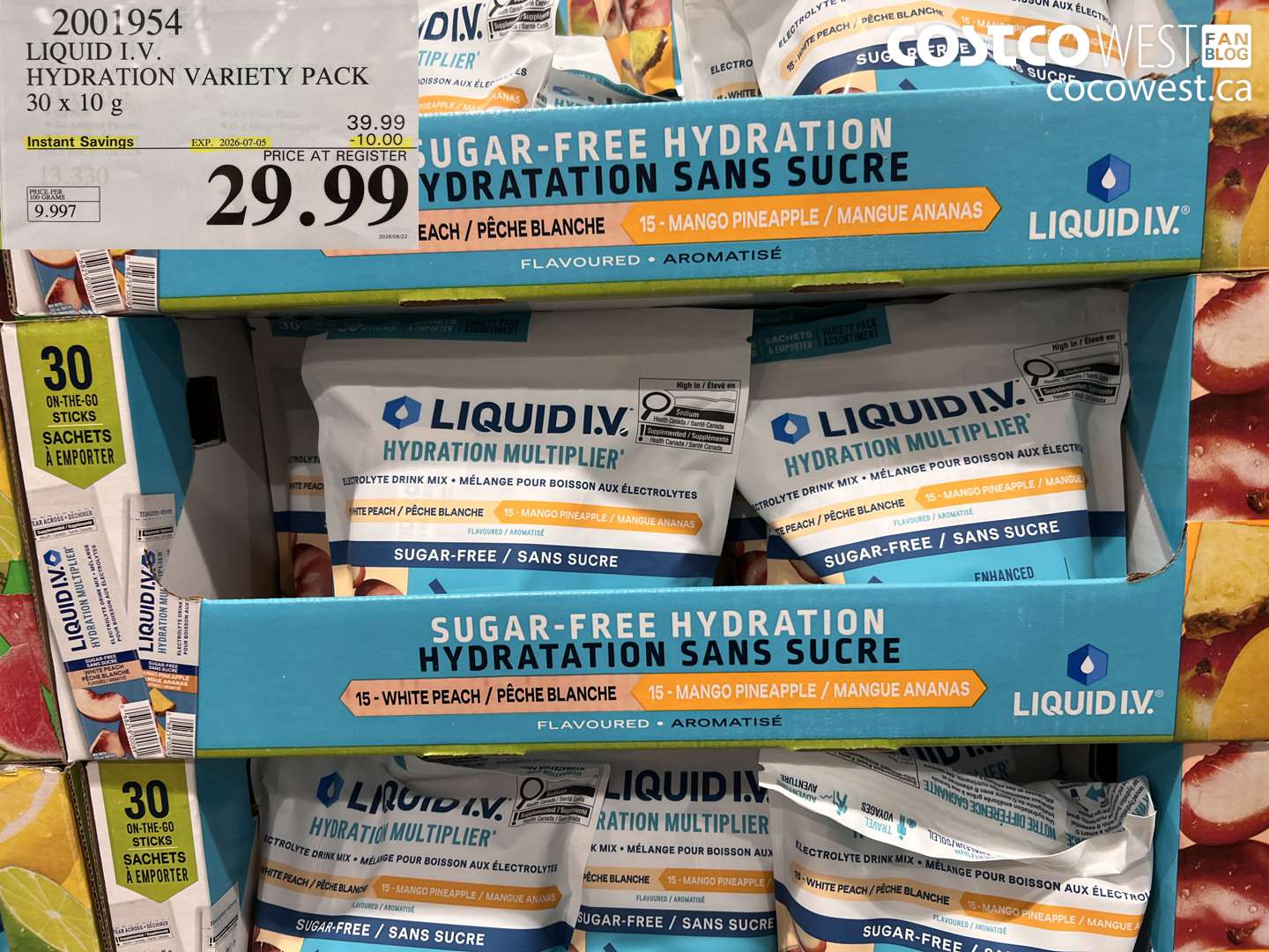 2001954 LIQUID I.V. HYDRATION VARIETY PACK 30 X 10 G ($10.00 INSTANT SAVINGS EXPIRES ON 2026-07-05) $29.99