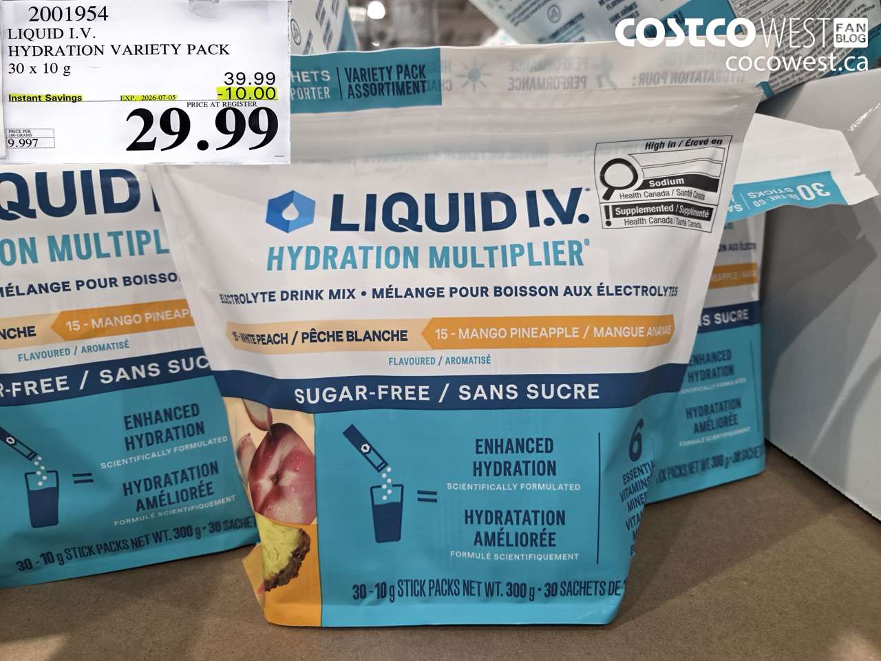 2001954 LIQUID I.V. HYDRATION VARIETY PACK 30 X 10 G ($10.00 INSTANT SAVINGS EXPIRES ON 2026-07-05) $29.99