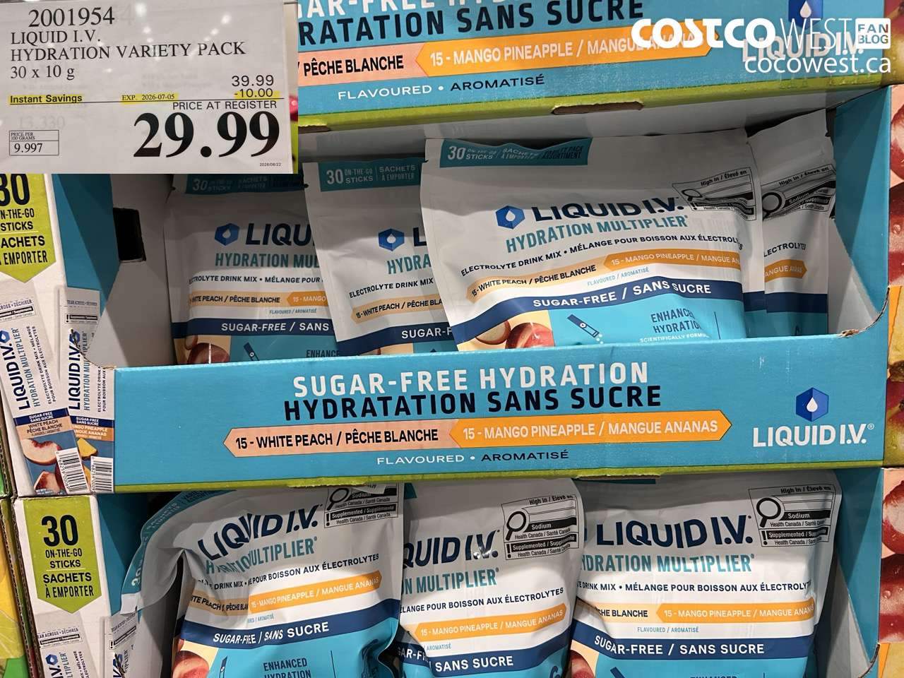 2001954 LIQUID I.V. HYDRATION VARIETY PACK 30 X 10 G ($10.00 INSTANT SAVINGS EXPIRES ON 2026-07-05) $29.99