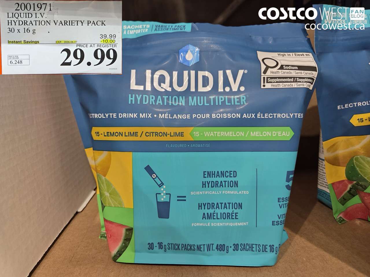 2001971 LIQUID I.V. HYDRATION VARIETY PACK 30 X 16 G ($10.00 INSTANT SAVINGS EXPIRES ON 2026-06-07) $29.99