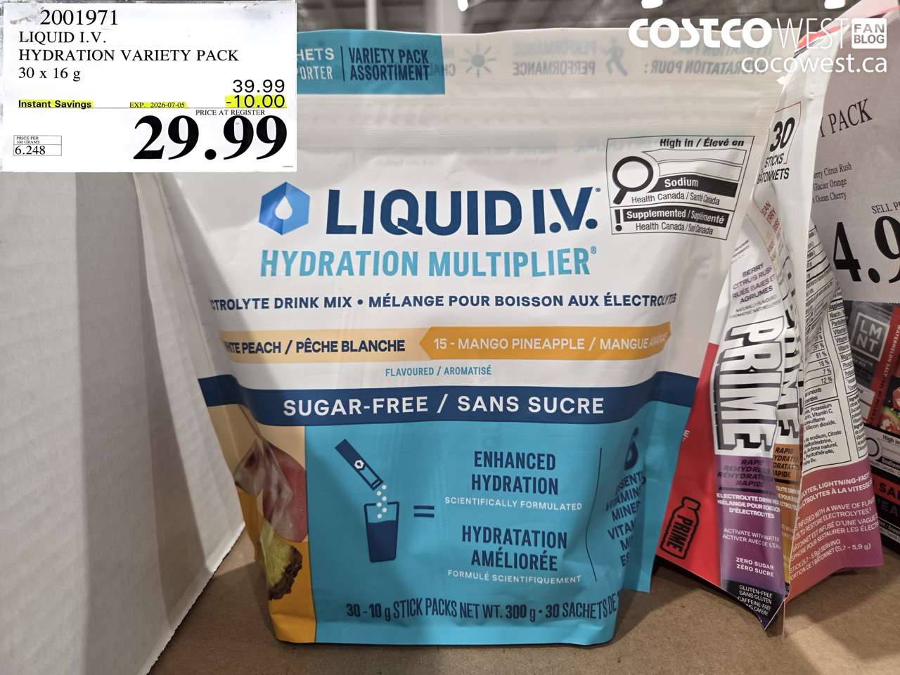 2001971 LIQUID I.V. HYDRATION VARIETY PACK 30 X 16 G ($10.00 INSTANT SAVINGS EXPIRES ON 2026-07-05) $29.99