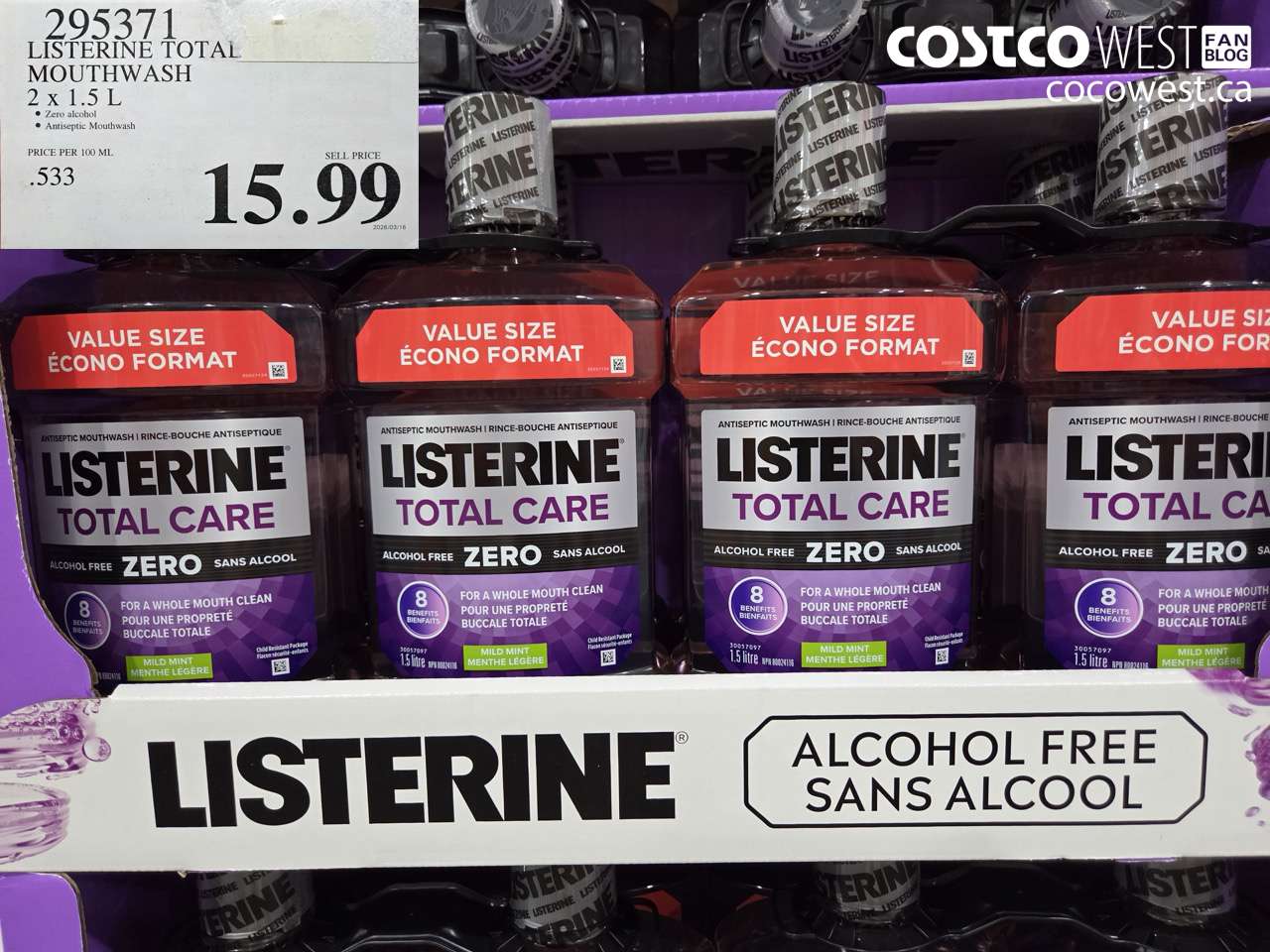 295371 LISTERINE TOTAL MOUTHWASH 2 X 1.5 L $15.99