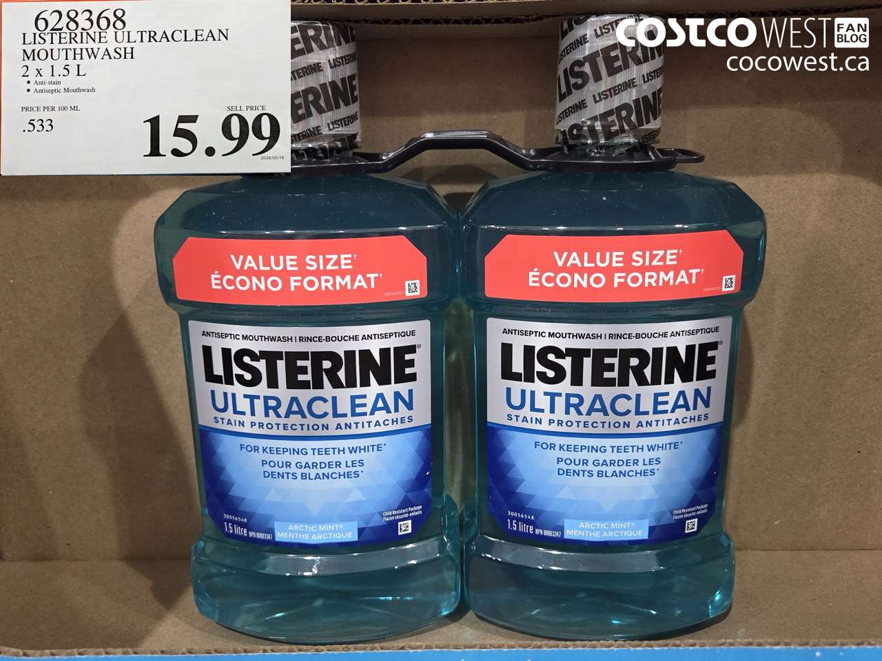 628368 LISTERINE ULTRACLEAN MOUTHWASH 2 X 1.5 L $15.99