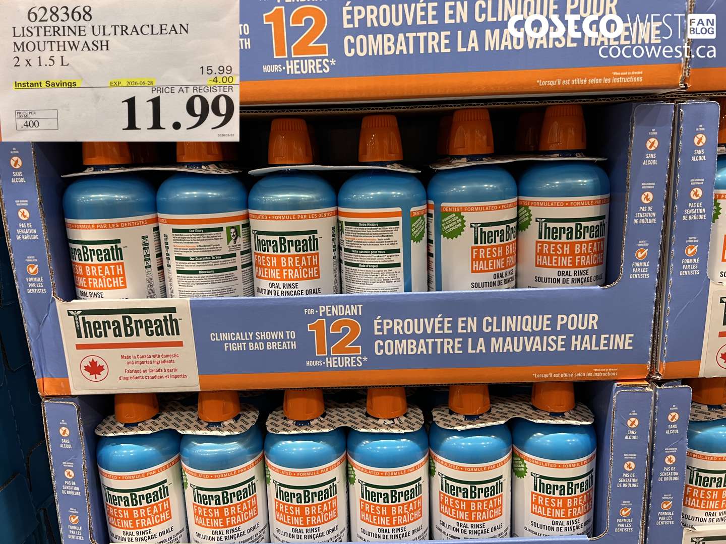 628368 LISTERINE ULTRACLEAN MOUTHWASH 2 X 1.5 L ($4.00 INSTANT SAVINGS EXPIRES ON 2026-06-28) $11.99