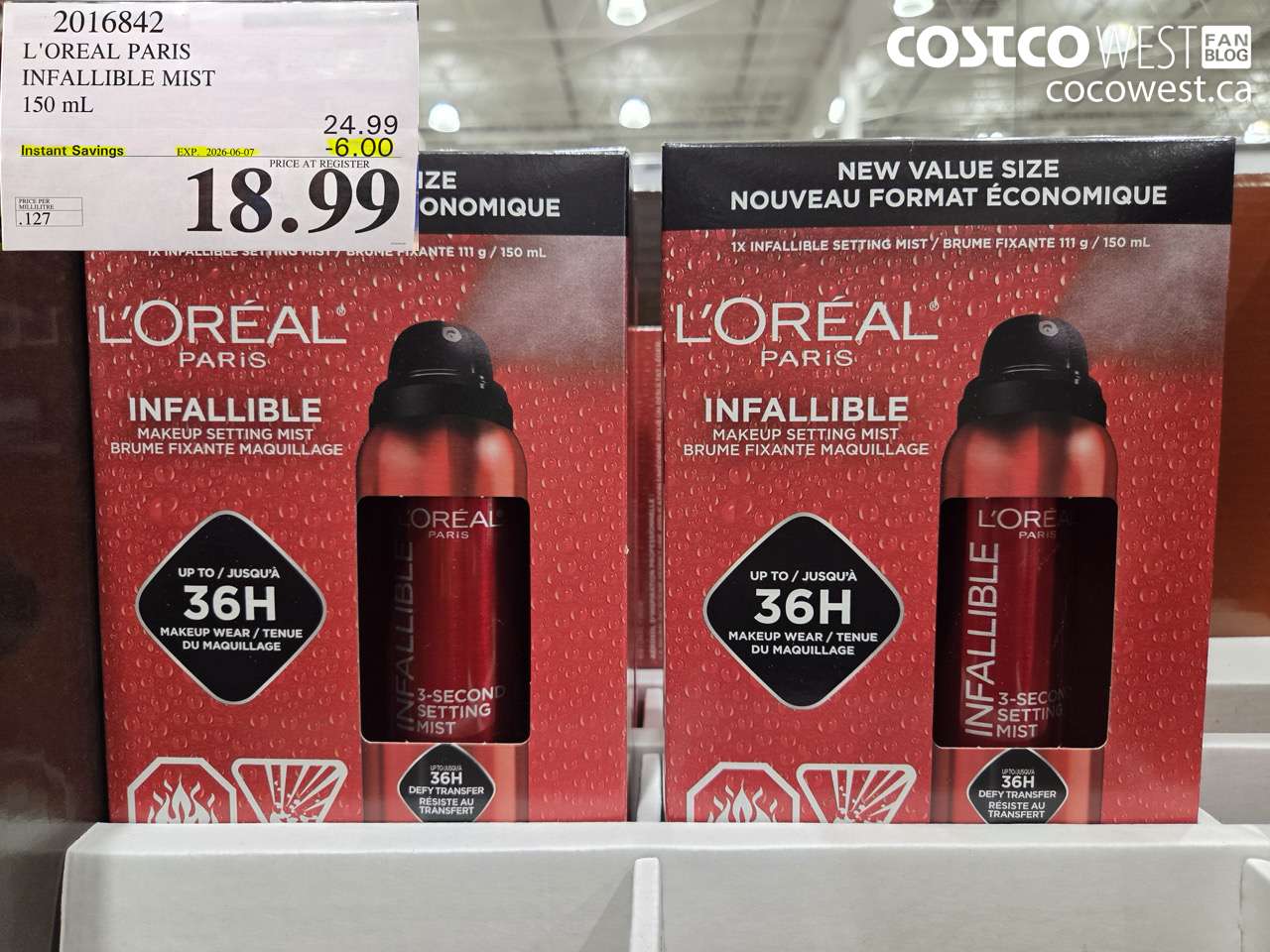 2016842 L'OREAL PARIS INFALLIBLE MIST 150 ML ($6.00 INSTANT SAVINGS EXPIRES ON 2026-06-07) $18.99