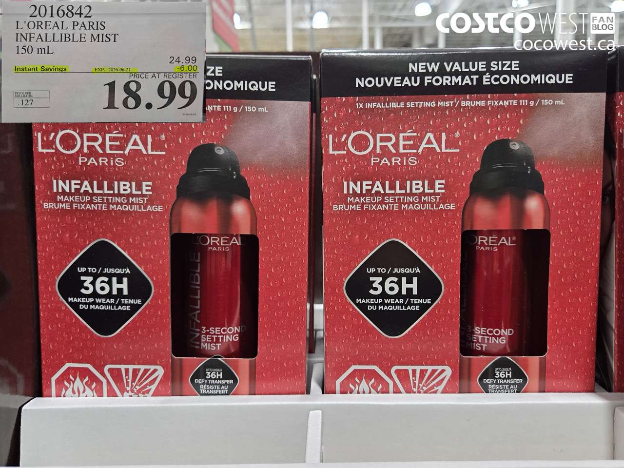 2016842 L'OREAL PARIS INFALLIBLE MIST 150 ML ($6.00 INSTANT SAVINGS EXPIRES ON 2026-06-21) $18.99