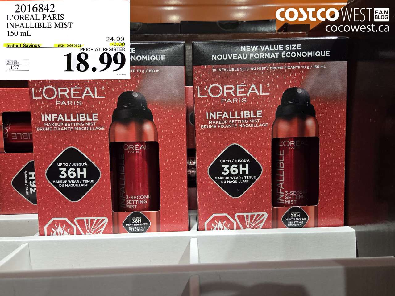 2016842 L'OREAL PARIS INFALLIBLE MIST 150 ML ($6.00 INSTANT SAVINGS EXPIRES ON 2026-06-21) $18.99
