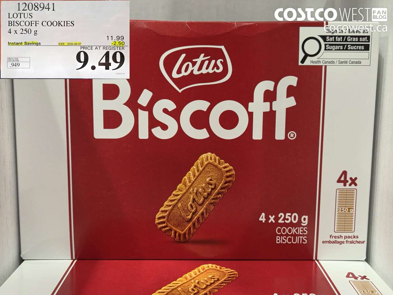 1208941 LOTUS BISCOFF COOKIES 4 X 250 G ($2.50 INSTANT SAVINGS EXPIRES ON 2026-06-07) $9.49