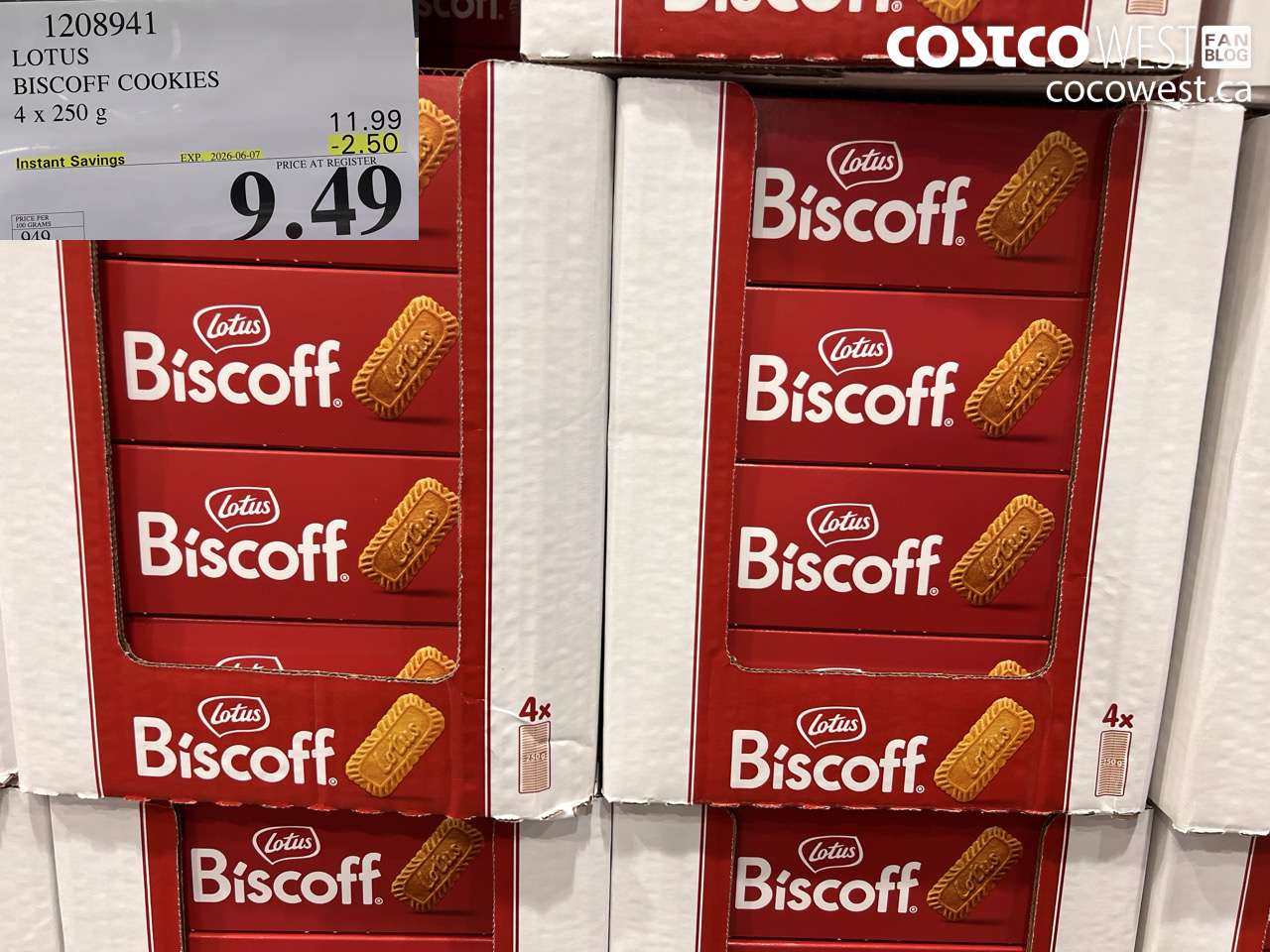 1208941 LOTUS BISCOFF COOKIES 4 X 250 G ($2.50 INSTANT SAVINGS EXPIRES ON 2026-06-07) $9.49