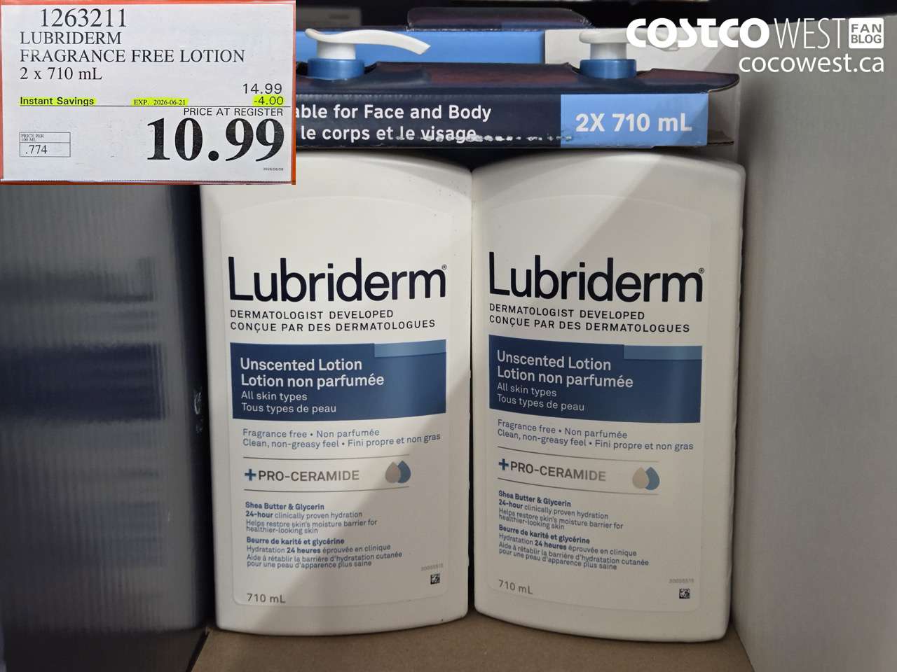 1263211 LUBRIDERM FRAGRANCE FREE LOTION 2 X 710 ML ($4.00 INSTANT SAVINGS EXPIRES ON 2026-06-21) $10.99