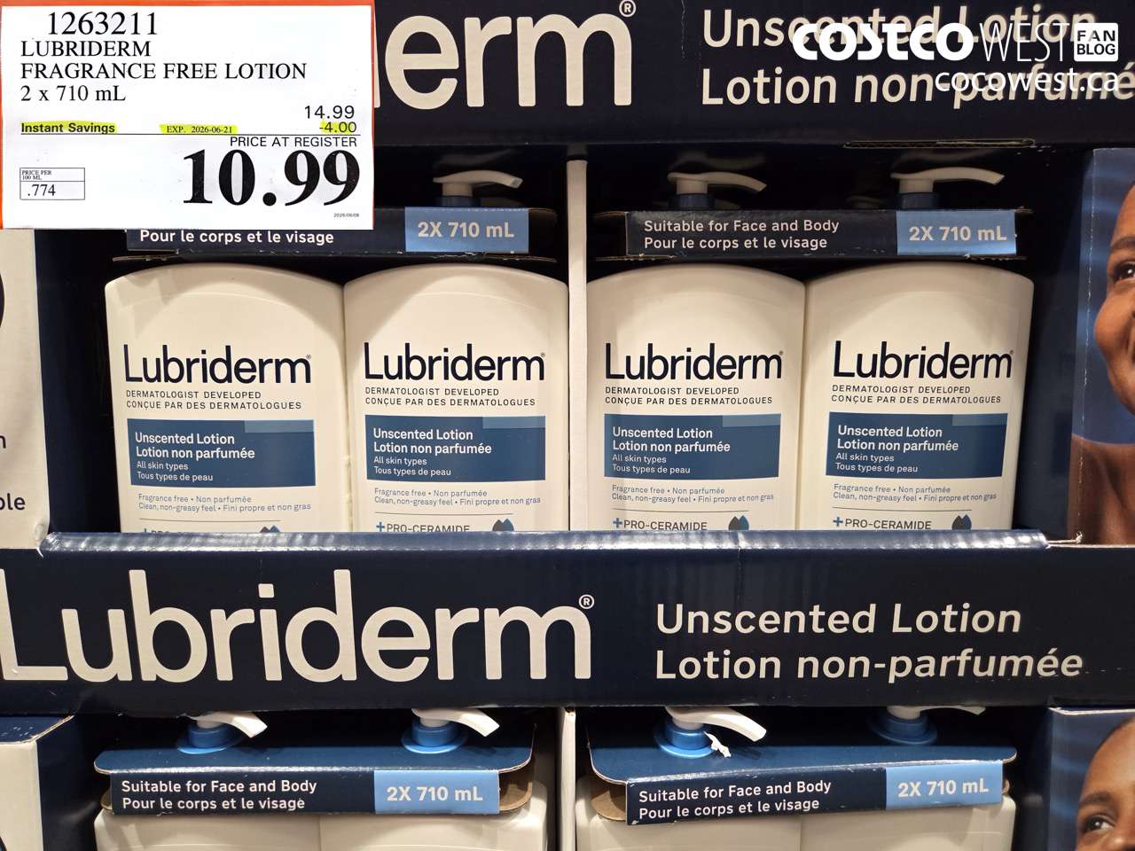 1263211 LUBRIDERM FRAGRANCE FREE LOTION 2 X 710 ML ($4.00 INSTANT SAVINGS EXPIRES ON 2026-06-21) $10.99