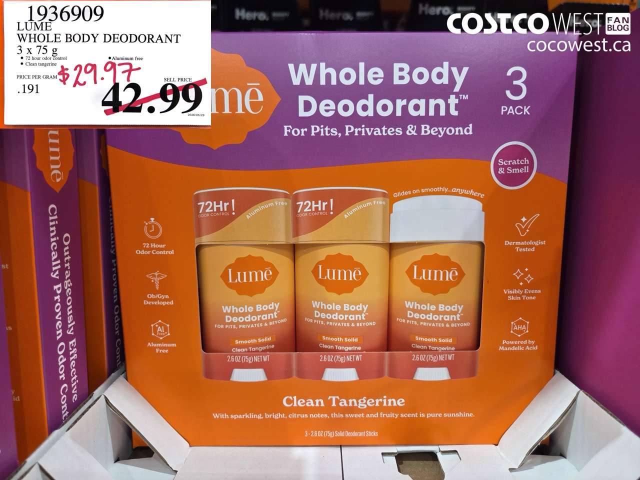1936909 LUME WHOLE BODY DEODORANT 3 X 75 G $29.97