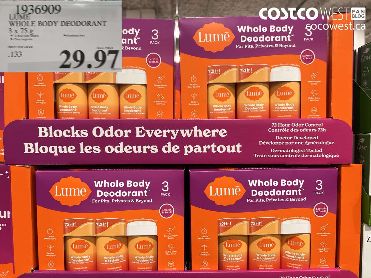 1936909 LUME WHOLE BODY DEODORANT 3 X 75 G $29.97