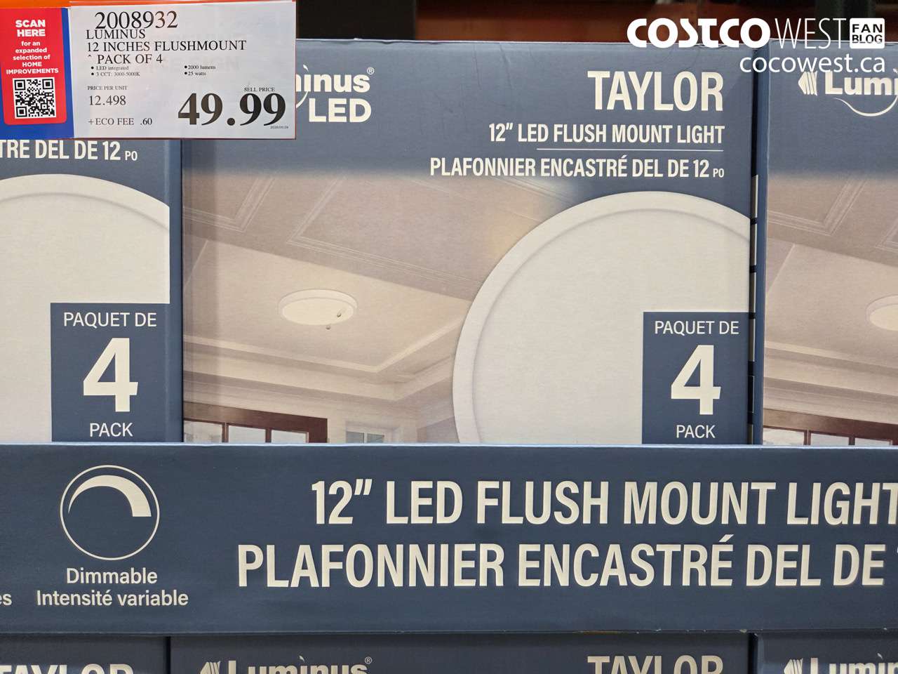 2008932 LUMINUS 12 INCHES FLUSHMOUNT PACK OF 4 $49.99