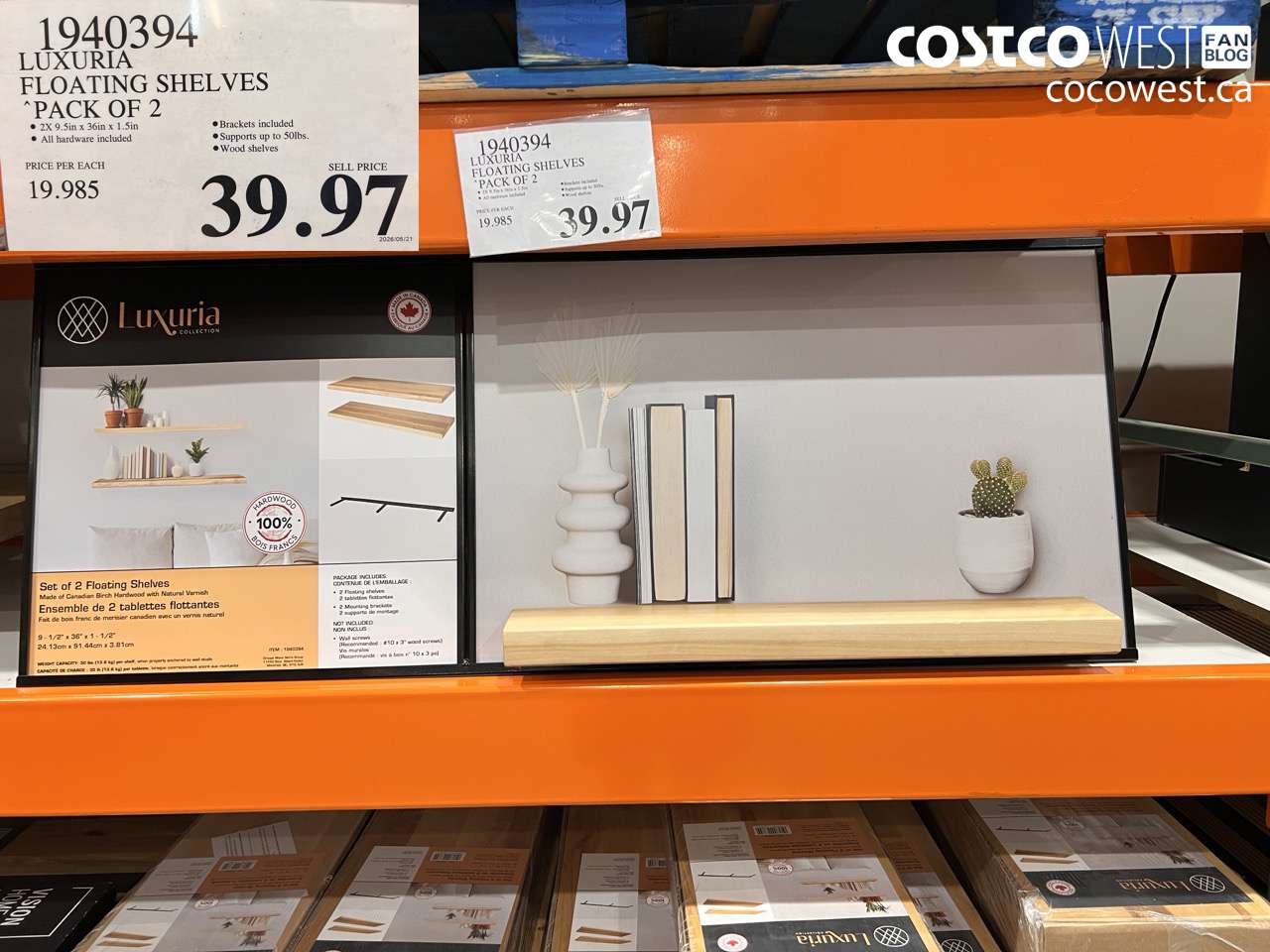 1940394 LUXURIA FLOATING SHELVES PACK OF 2 $39.97