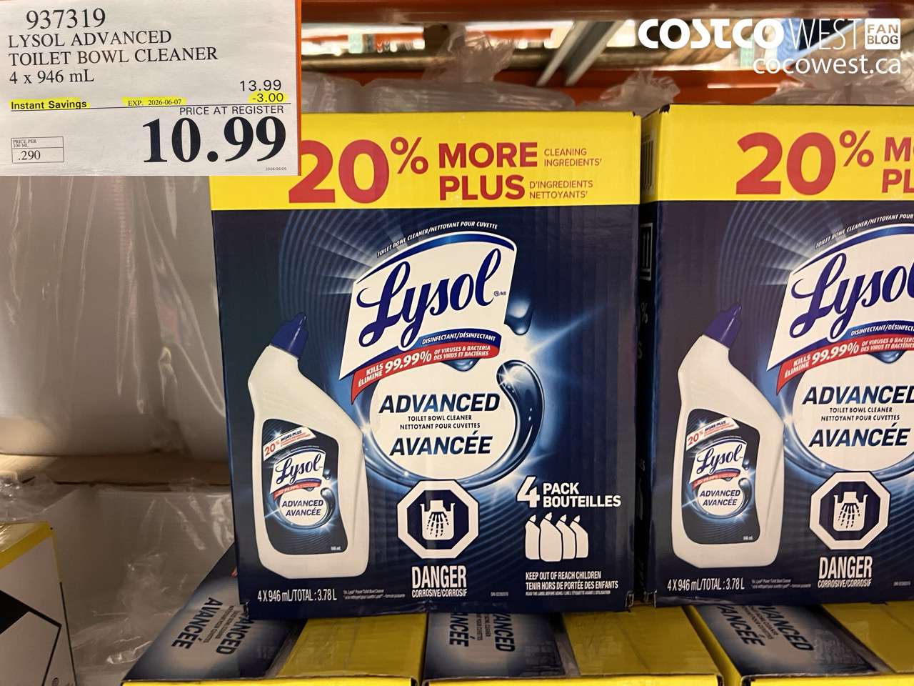 937319 LYSOL ADVANCED TOILET BOWL CLEANER 4 X 946 ML ($3.00 INSTANT SAVINGS EXPIRES ON 2026-06-07) $10.99