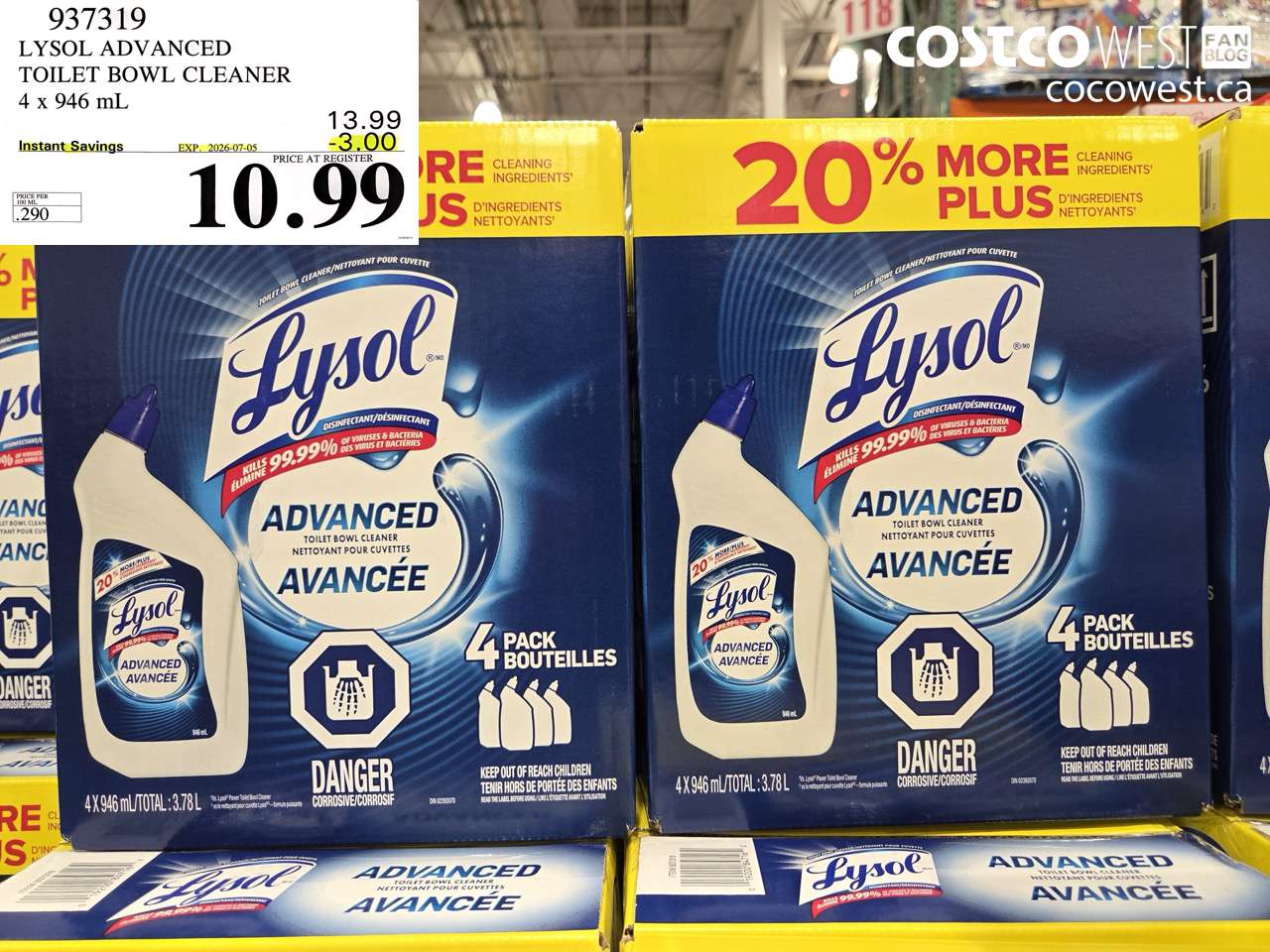 937319 LYSOL ADVANCED TOILET BOWL CLEANER 4 X 946 ML ($3.00 INSTANT SAVINGS EXPIRES ON 2026-07-05) $10.99