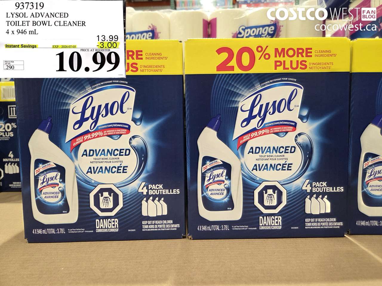 937319 LYSOL ADVANCED TOILET BOWL CLEANER 4 X 946 ML ($3.00 INSTANT SAVINGS EXPIRES ON 2026-07-05) $10.99