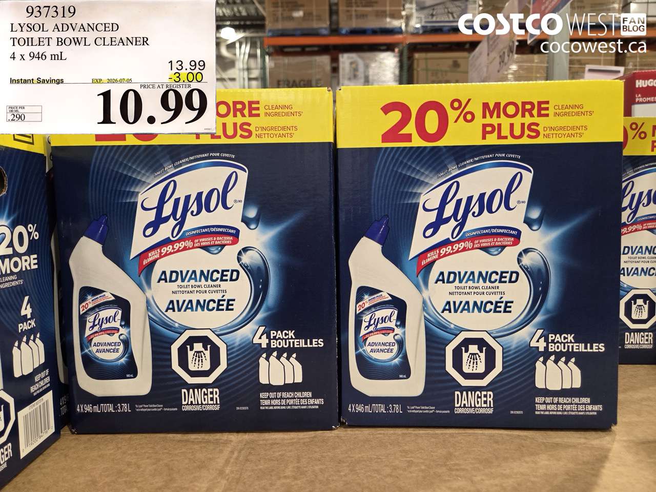 937319 LYSOL ADVANCED TOILET BOWL CLEANER 4 X 946 ML ($3.00 INSTANT SAVINGS EXPIRES ON 2026-07-05) $10.99