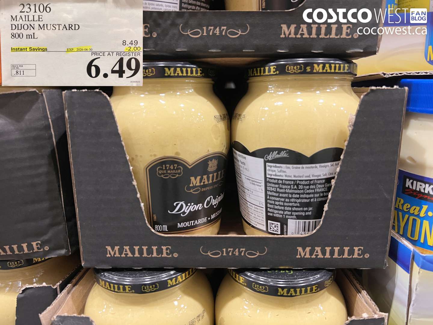 23106 MAILLE DIJON MUSTARD 800 ML ($2.00 INSTANT SAVINGS EXPIRES ON 2026-06-30) $6.49