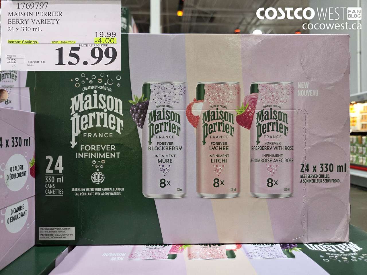 1769797 MAISON PERRIER BERRY VARIETY 24 X 330 ML ($4.00 INSTANT SAVINGS EXPIRES ON 2026-07-05) $15.99