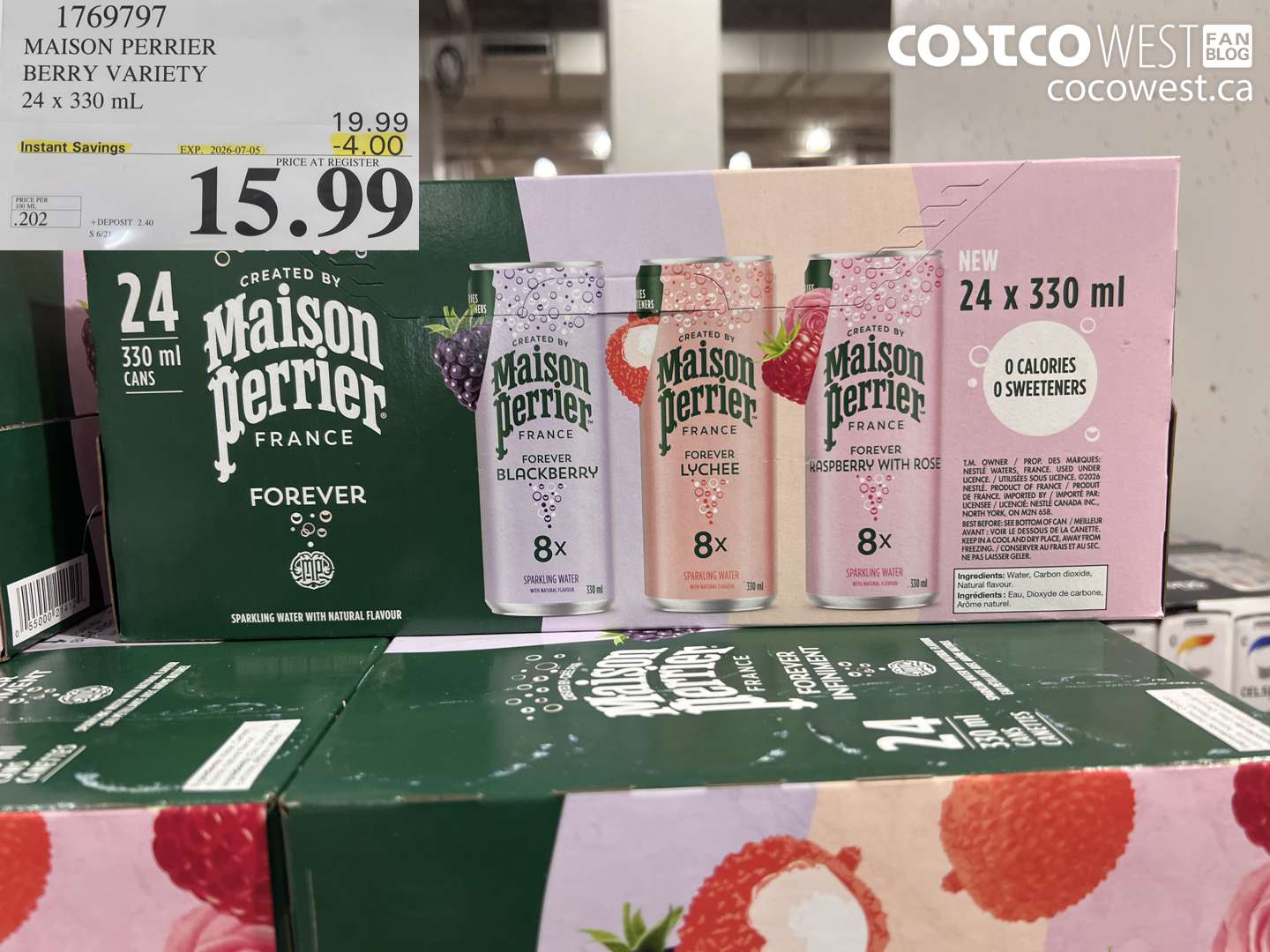 1769797 MAISON PERRIER BERRY VARIETY 24 X 330 ML ($4.00 INSTANT SAVINGS EXPIRES ON 2026-07-05) $15.99