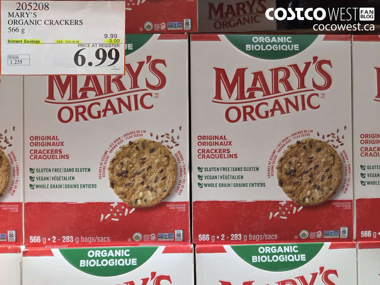 205208 MARY'S ORGANIC CRACKERS 566 G ($3.00 INSTANT SAVINGS EXPIRES ON 2026-06-08) $6.99