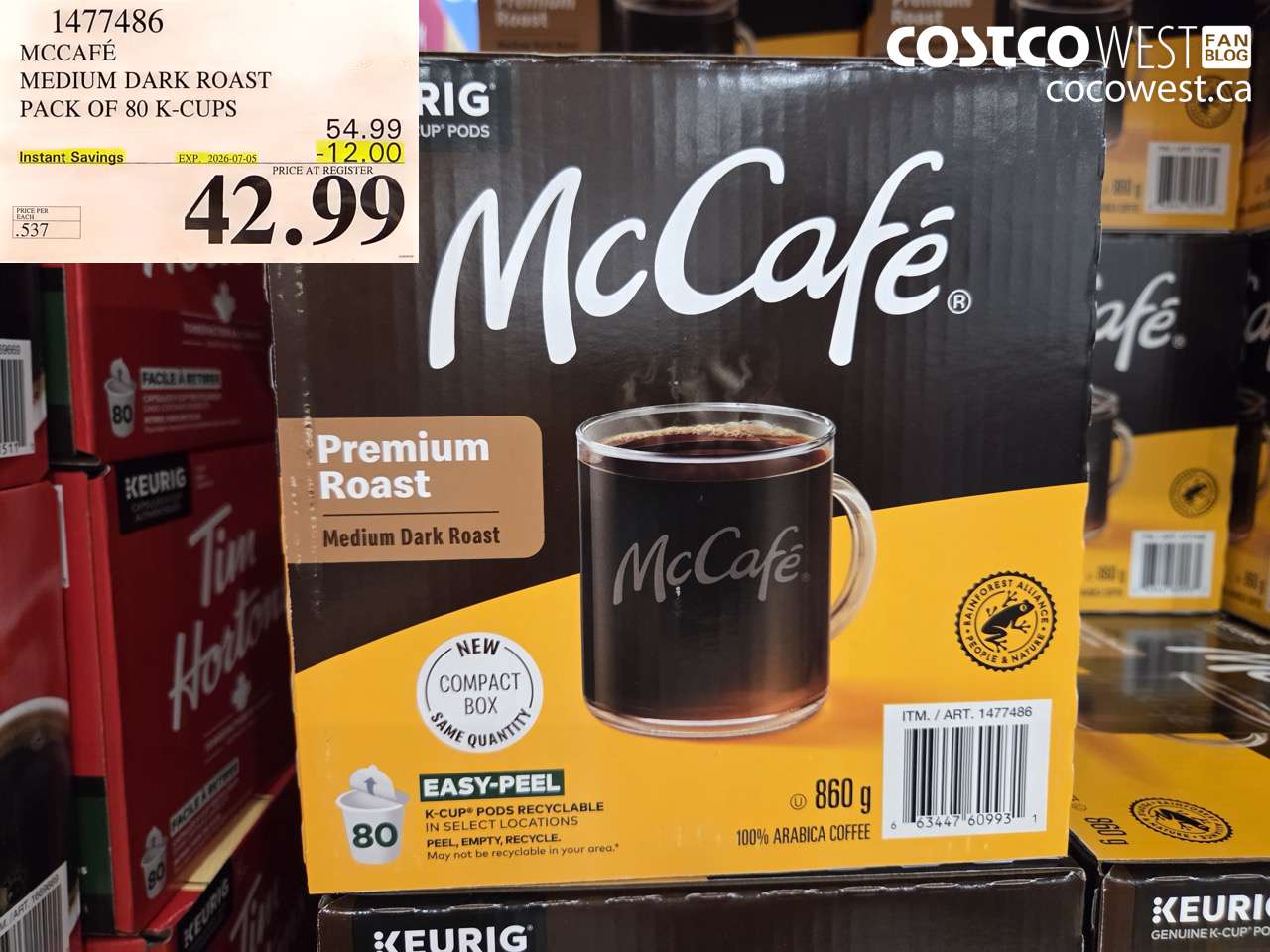 1477486 MCCAFÉ MEDIUM DARK ROAST PACK OF 80 K-CUPS ($12.00 INSTANT SAVINGS EXPIRES ON 2026-07-05) $42.99
