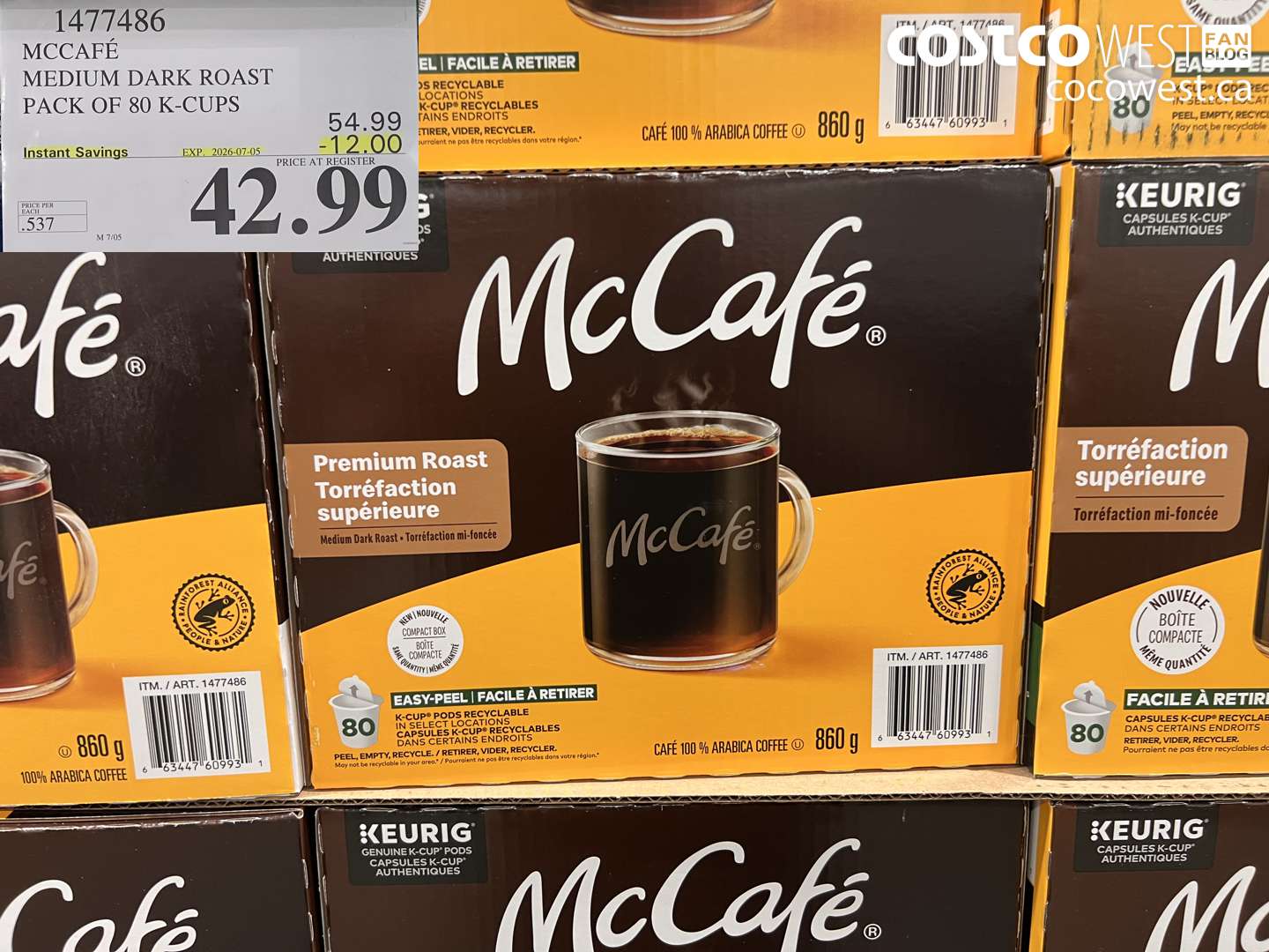 1477486 MCCAFÉ MEDIUM DARK ROAST PACK OF 80 K-CUPS ($12.00 INSTANT SAVINGS EXPIRES ON 2026-07-05) $42.99