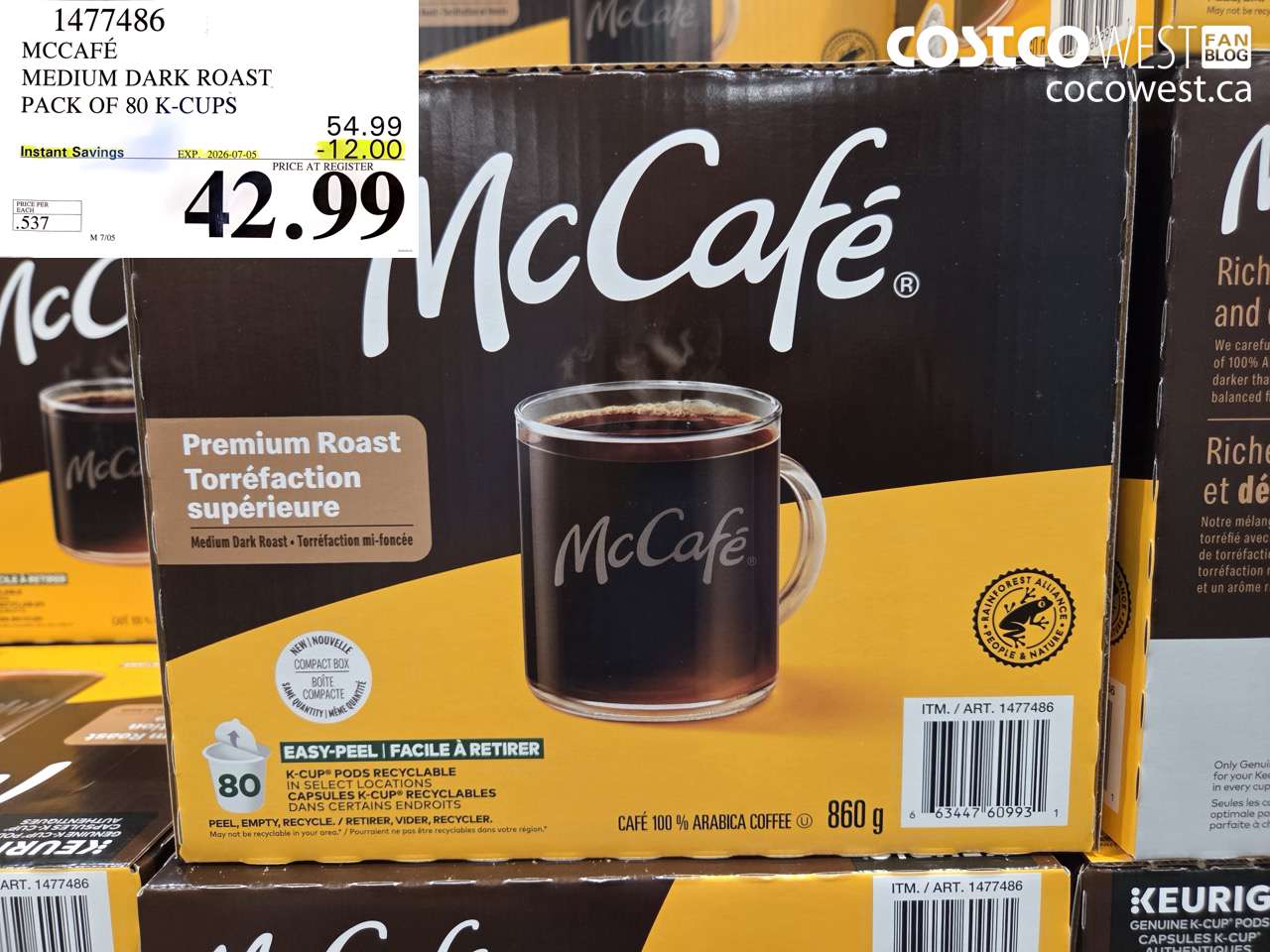 1477486 MCCAFÉ MEDIUM DARK ROAST PACK OF 80 K-CUPS ($12.00 INSTANT SAVINGS EXPIRES ON 2026-07-05) $42.99