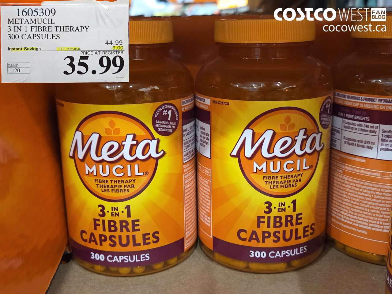 1605309 METAMUCIL 3 IN 1 FIBRE THERAPY 300 CAPSULES ($9.00 INSTANT SAVINGS EXPIRES ON 2026-06-07) $35.99